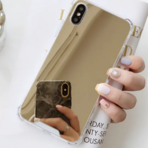 Mirror Phone Case TPU Shockproof Air Cushion Reflective Surface Protective Cover For Smartphone Glossy Luxury Fashion Color : Gold Model Number : iPhone 16 Pro Max