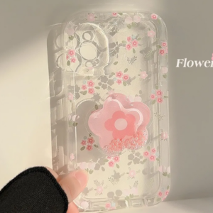 Floral Clear Phone Case With Cute 3D Flower Grip Tok Stand Glitter TPU Cover Item Style : Pink Core Floral + Pink Flower Bracket iPhone 13 Pro Max