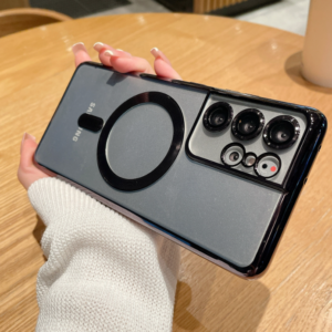 Magnetic Phone Case Electroplated Transparent Matte Shockproof MagSafe Compatible Lens Protection For Samsung Galaxy 	 Color : Black Model Number : Samsung S26